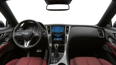 Car interior with board and steering wheel  2017 Infiniti Q60 Red Sport 400 Stock Footage 159919218