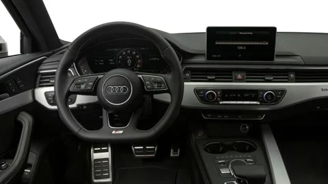 Car interior with board and steering wheel 2018 Audi S4 Premium Plus 3.0 TFSI Stock Footage 159942727