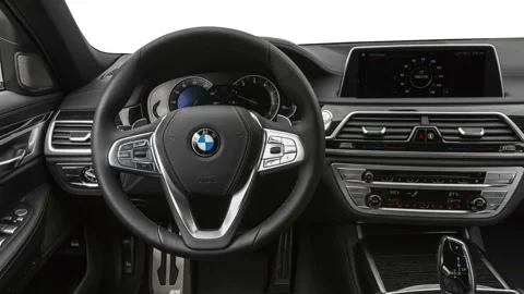 Car interior with board and steering wheel in studio 2019 BMW 7-series 750i Stock Footage 160012088