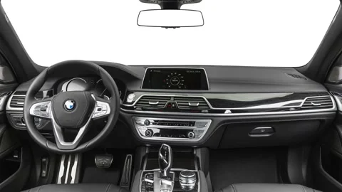 Car interior with board and steering wheel  2019 BMW 7-series 740i Stock Footage 160017599