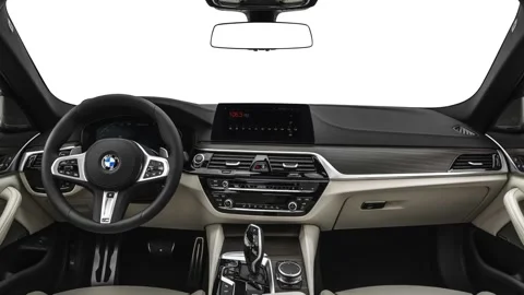 Car interior with board and steering wheel  2020 BMW 5-series M550i xDrive Stock Footage 160087227