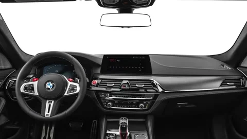 Car interior with board and steering wheel  2020 BMW M5 Competition Video stock 160087511
