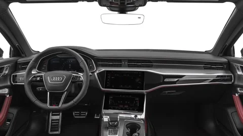 Car interior with board and steering wheel  2020 Audi S6 Premium Plus sedan Stock Footage 160109664