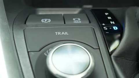 Car interior Closeup. Automatic transmission, gear shift, is moved from P Par Stock Footage 209322359