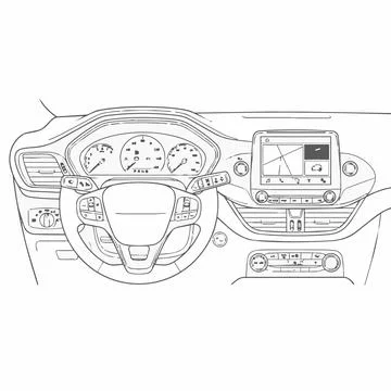 Car interior dashboard illustration, steering wheel and infotainment system.. Stock Illustration