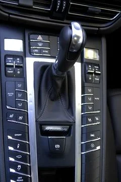 Car interior from driver seat view. Stock Photos
