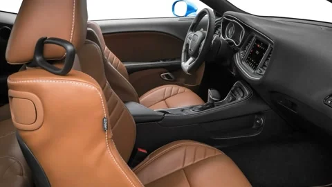 Car interior with front seats and board wide shot 2016 Dodge Challenger SRT 392 Stock Footage 159885332