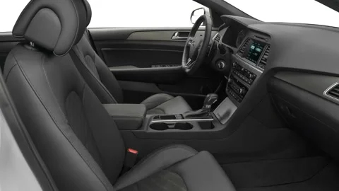 Car interior with front seats and board wide shot 2017 Hyundai Sonata Sport 2.0T Stock Footage 159908497
