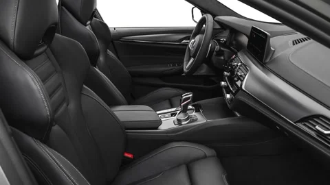 Car interior with front seats and board wide shot 2020 BMW M5 Competition Stock Footage 160087520