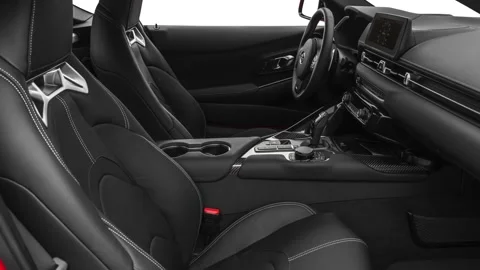 Car interior with front seats and board 2020 Toyota GR Supra 3.0 Premium coupe Video stock 160097537