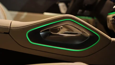 Car interior LED lighting. Ambient light. green interior background lighting. Stock Footage 163378750
