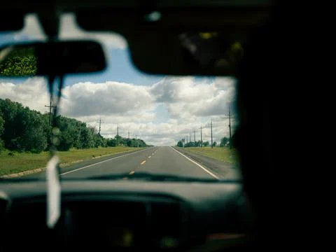 Car interior perspective through the windshield 스톡 사진