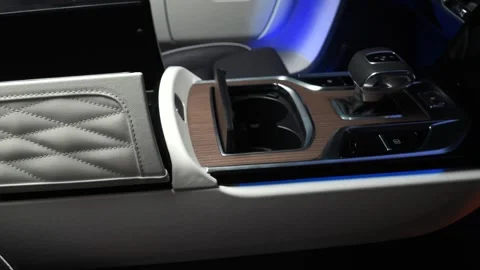 Car interior shot in a black studio. Artificial lighting. Slow camera movement Stock Footage 273278440