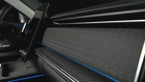 Car interior shot in a black studio. Artificial lighting. Slow camera movement Stock Footage 273278449