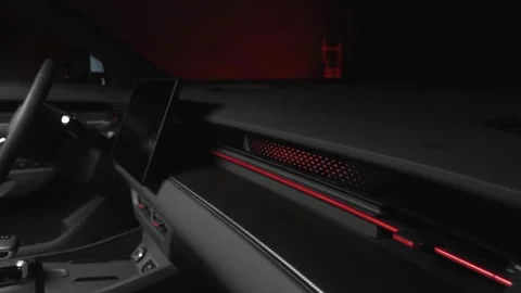 Car interior shot in a black studio. Artificial lighting. Slow camera movement Stock Footage 273278456
