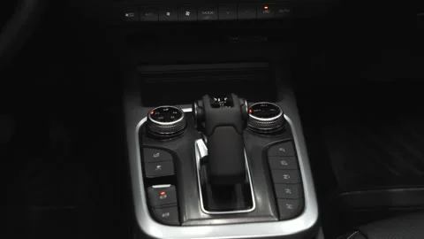 Car interior shot in a black studio. Artificial lighting. Slow camera movement Stock Footage 273278459