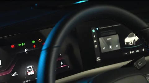 Car interior shot in a black studio. Artificial lighting. Slow camera movement Stock Footage 273278472