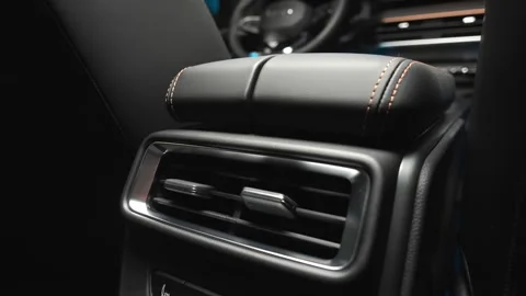 Car interior shot in a black studio. Artificial lighting. Slow camera movement Stock Footage 274430434