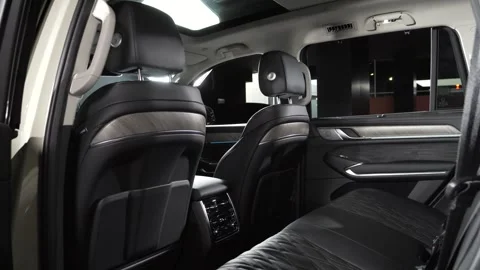 Car interior shot in a black studio. Artificial lighting. Slow camera movement Stock Footage 274431510