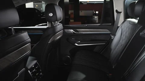 Car interior shot in a black studio. Artificial lighting. Slow camera movement Stock Footage 274431516