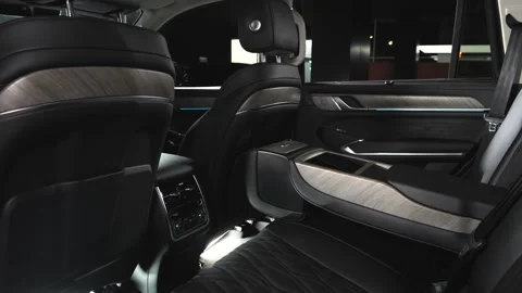 Car interior shot in a black studio. Artificial lighting. Slow camera movement Stock Footage 274431519