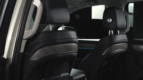 Car interior shot in a black studio. Artificial lighting. Slow camera movement Stock Footage 274431521