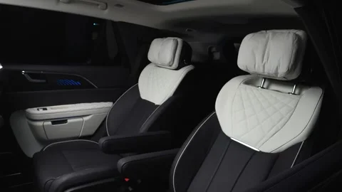Car interior shot in a black studio. Artificial lighting. Slow camera movement Stock Footage 274431522
