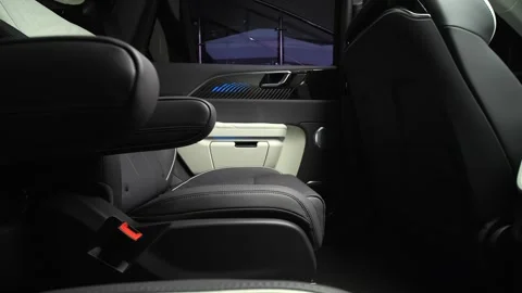 Car interior shot in a black studio. Artificial lighting. Slow camera movement Stock Footage 274431524