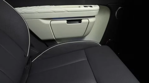 Car interior shot in a black studio. Artificial lighting. Slow camera movement Stock Footage 274431532