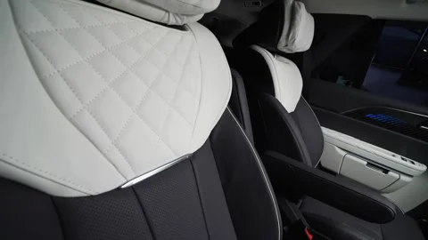 Car interior shot in a black studio. Artificial lighting. Slow camera movement Stock Footage 274431547