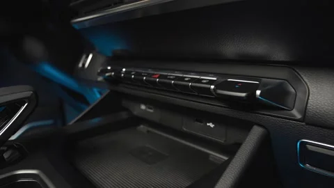 Car interior shot in a black studio. Artificial lighting. Slow camera movement Stock Footage 274431574