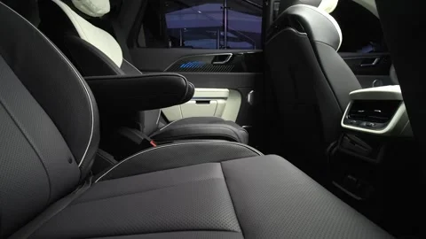 Car interior shot in a black studio. Artificial lighting. Slow camera movement Stock Footage 274431576