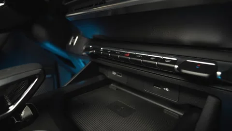 Car interior shot in a black studio. Artificial lighting. Slow camera movement Stock Footage 274431591