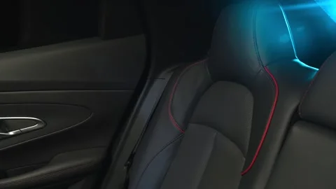 Car interior shot in a black studio. Artificial lighting. Slow camera movement Stock Footage 274431631