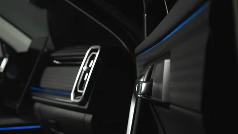 Car interior shot in a black studio. Artificial lighting. Slow camera movement Stock Footage 274431636