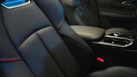 Car interior shot in a black studio. Artificial lighting. Slow camera movement Stock Footage 274431672