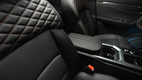 Car interior shot in a black studio. Artificial lighting. Slow camera movement Stock Footage 274431682