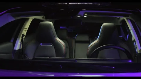 Car interior shot in a black studio. Artificial lighting. Slow camera movement Stock Footage 274431702