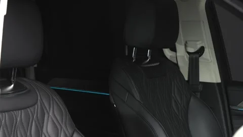 Car interior shot in a black studio. Artificial lighting. Slow camera movement Stock Footage 274431713