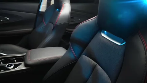 Car interior shot in a black studio. Artificial lighting. Slow camera movement Stock Footage 274431722