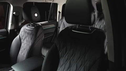 Car interior shot in a black studio. Artificial lighting. Slow camera movement Stock Footage 274431726