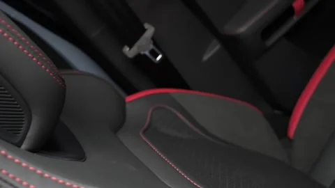 Car interior shot in a black studio. Artificial lighting. Slow camera movement Stock Footage 274431753