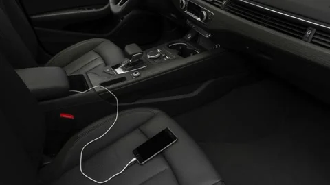 Car interior with smartphone  2018 Audi A4 Premium 2.0 TFSI ultra Stock Footage 159975463