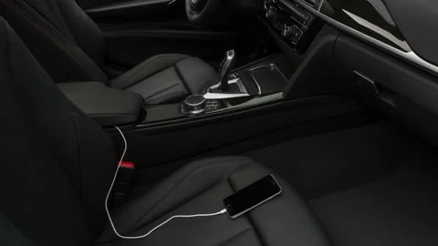 Car interior with smartphone  2018 BMW 3-series 330e iPerformance Stock Footage 159986802