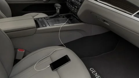 Car interior with smartphone 2018 Genesis G80 3.8 RWD Video stock 159950002