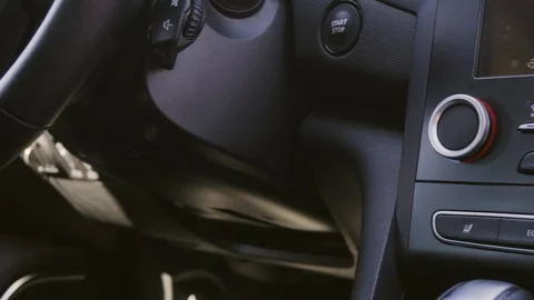 Car interior. Touch screen. Buttons for driving. Start button. 4k Video stock 89000935