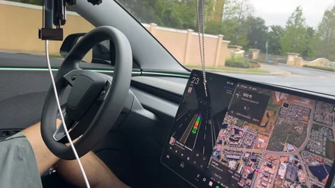 Car Interior Touchscreen Navigation Self Driving Electric Vehicle Video stock 338041355