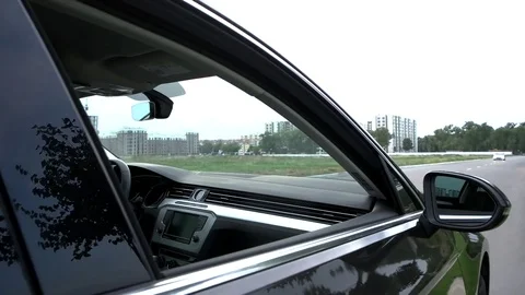 Car interior on urban background Stock Footage 80429339