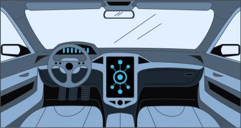 Car interior vector cartoon outline illustration. Interior of the automobile Stock Illustration