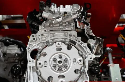 Car internal combustion engine in production plant shop Stock Photos